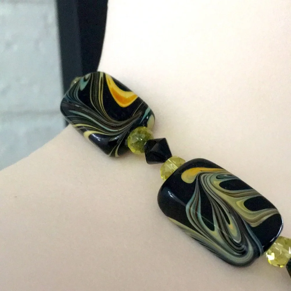 Handmade OOAK vintage Glass black bead 18 necklace - Picture 9 of 16
